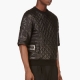 Balmain Black Short-Sleeve Quilted Leather Top